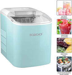 Igloo ICEB26AQ Automatic Portable Electric Countertop Ice Maker Machine, 26 Pounds in 24 Hours, 9 Ice Cubes Ready in 7 Minutes, With Ice Sco