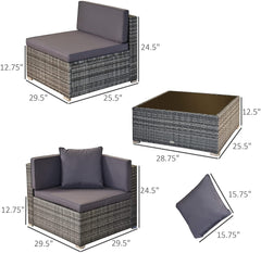 Outsunny 7-Piece Outdoor Patio Furniture Set with Modern Rattan Wicker, Perfect for Garden, Deck, and Backyard, Grey