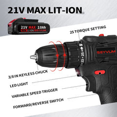 P10 21V Cordless Drill Set, [Powerful Brushless Motor] [Compact], Power Drill Driver, Electric Drill with 2.0Ah Li-ion Battery, Fast