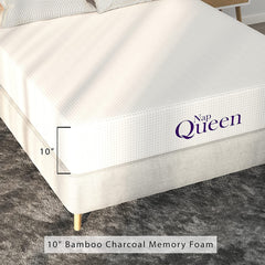 NapQueen Ventilated Bamboo Charcoal Memory Foam Mattress in a Box - CertiPUR-Certified Foams – Energy Stabilizer Medium Feel Mattress (Queen