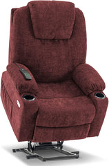 MERITLIFE Electric Power Lift Recliner Chair Sofa with Massage and Heat for Elderly, 3 Positions, 2 Side Pockets and Cup Holders, USB Ports, Fa
