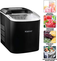 Igloo ICEB26AQ Automatic Portable Electric Countertop Ice Maker Machine, 26 Pounds in 24 Hours, 9 Ice Cubes Ready in 7 Minutes, With Ice Sco