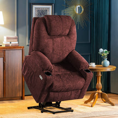 MERITLIFE Electric Power Lift Recliner Chair Sofa with Massage and Heat for Elderly, 3 Positions, 2 Side Pockets and Cup Holders, USB Ports, Fa