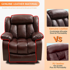 MERITLIFE Real Leather Power Lift Chair Electric Recliner Sofa for Elderly, Two OKIN Motor Electric Living Room Chair with Heated Vibration Massage,Massage Remote Control (Brown)