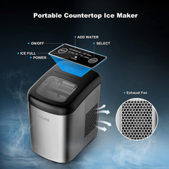Portable Countertop Electric Ice Maker Machine, 26 lbs in 24 Hours, 9 Bullet Shaped Cubes Ready in 9 Minutes, 2 Ice Sizes, Perfect fo