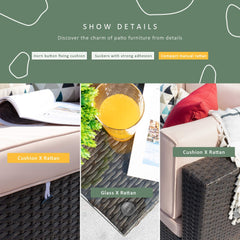 MERITLIFE 5 Pieces Patio Furniture Sets All Weather Outdoor Sectional Sofa Manual Weaving Wicker Rattan Patio Conversation Set with Cushion and