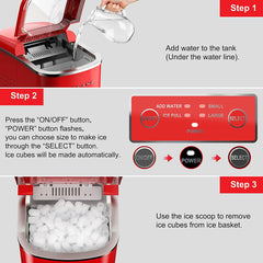 Portable Countertop Electric Ice Maker Machine, 26 lbs in 24 Hours, 9 Bullet Shaped Cubes Ready in 9 Minutes, 2 Ice Sizes, Perfect fo