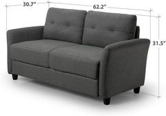 Ricardo Sofa Couch / Tufted Cushions / Easy, Tool-Free Assembly, Dark Grey