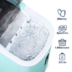 Euhomy Ice Maker Machine Countertop,26 lbs in 24 Hours,9 Cubes Ready in 6 Mins, Electric Ice Maker and Compact Potable Ice Maker with Ice Sc