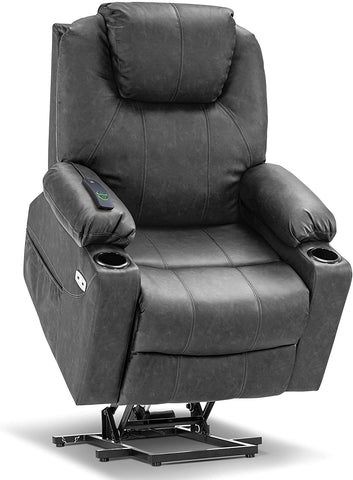 Electric Power Lift Recliner Chair Sofa with Massage and Heat for Elderly, 3 Positions, 2 Side Pockets and Cup Holders, USB Ports, Fa