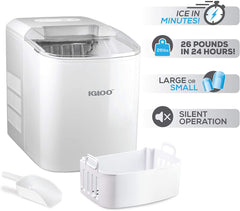 Igloo ICEB26AQ Automatic Portable Electric Countertop Ice Maker Machine, 26 Pounds in 24 Hours, 9 Ice Cubes Ready in 7 Minutes, With Ice Sco