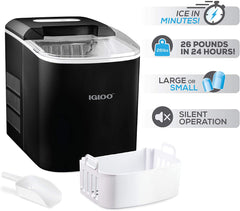 Igloo ICEB26AQ Automatic Portable Electric Countertop Ice Maker Machine, 26 Pounds in 24 Hours, 9 Ice Cubes Ready in 7 Minutes, With Ice Sco