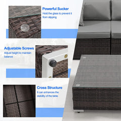 7 Piece Patio Furniture Sets All Weather Outdoor Sectional Sofa Manual Weaving PE Brown Rattan Patio Conversation Set with Cushion and Glass Table(Gray)