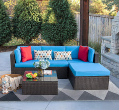 MERITLIFE 5 Pieces Patio Furniture Sets All Weather Outdoor Sectional Sofa Manual Weaving Wicker Rattan Patio Conversation Set with Cushion and