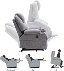 MERITLIFE Electric Power Lift Recliner Chair Sofa with Massage and Heat for Elderly, 3 Positions, 2 Side Pockets and Cup Holders, USB Ports, Fa