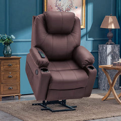 Electric Power Lift Recliner Chair Sofa with Massage and Heat for Elderly, 3 Positions, 2 Side Pockets and Cup Holders, USB Ports, Fa