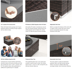 7 Piece Patio Furniture Sets All Weather Outdoor Sectional Sofa Manual Weaving PE Brown Rattan Patio Conversation Set with Cushion and Glass Table(Gray)