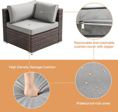 EASELAND Outdoor Patio Sectional Sofa (7 Pieces), All Weather Wear Resistant PE Wicker Patio Sectional Set, Waterproof Cushions, Glass Table