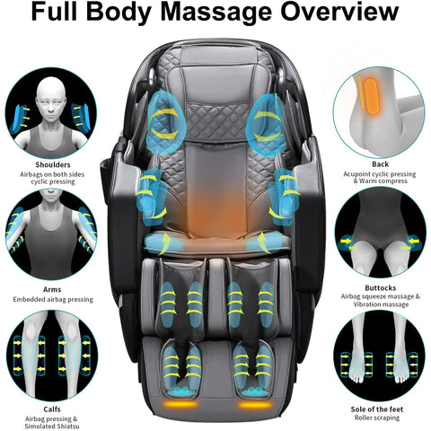 4D Massage Chairs Full Body Recliner, High Technology Zero Gravity Shiatsu SL Track with Stretching Function, Auto Body Detection, Bluetooth Heat Foot Roller,Thai Massage Techniques,Yoga Stretching