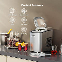 Portable Countertop Electric Ice Maker Machine, 26 lbs in 24 Hours, 9 Bullet Shaped Cubes Ready in 9 Minutes, 2 Ice Sizes, Perfect fo
