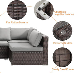 EASELAND Outdoor Patio Sectional Sofa (7 Pieces), All Weather Wear Resistant PE Wicker Patio Sectional Set, Waterproof Cushions, Glass Table