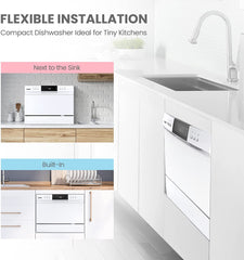 Countertop Dishwasher, Portable Dishwasher with 6 Place Settings, Compact Dishwasher with 8 Washing Programs, Speed, Baby-Care, ECO&