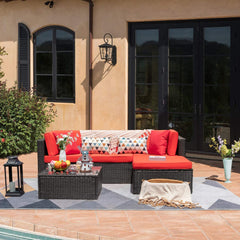 MERITLIFE 5 Pieces Patio Furniture Sets All Weather Outdoor Sectional Sofa Manual Weaving Wicker Rattan Patio Conversation Set with Cushion and