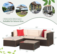MERITLIFE 5 Pieces Patio Furniture Sets All Weather Outdoor Sectional Sofa Manual Weaving Wicker Rattan Patio Conversation Set with Cushion and