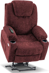 MERITLIFE Electric Power Lift Recliner Chair Sofa with Massage and Heat for Elderly, 3 Positions, 2 Side Pockets and Cup Holders, USB Ports, Fa