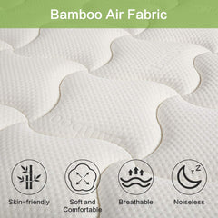 Grandre 12 Inch Twin Gel Memory Foam and Spring Hybrid Mattress Bamboo Pillow Top - Bed in a Box - Medium Firm - White