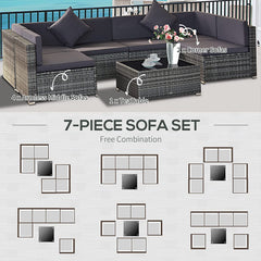 Outsunny 7-Piece Outdoor Patio Furniture Set with Modern Rattan Wicker, Perfect for Garden, Deck, and Backyard, Grey