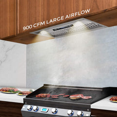 30 inch Built-in/Insert Range Hood 900 CFM, Ducted/Ductless Convertible Duct, Stainless Steel Kitchen Vent Hood with 2 Pcs Adjustable