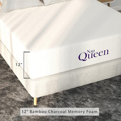 NapQueen Ventilated Bamboo Charcoal Memory Foam Mattress in a Box - CertiPUR-Certified Foams – Energy Stabilizer Medium Feel Mattress (Queen