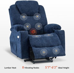 MERITLIFE Electric Power Lift Recliner Chair Sofa with Massage and Heat for Elderly, 3 Positions, 2 Side Pockets and Cup Holders, USB Ports, Fa