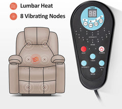 Electric Power Lift Recliner Chair Sofa with Massage and Heat for Elderly, 3 Positions, 2 Side Pockets and Cup Holders, USB Ports, Fa