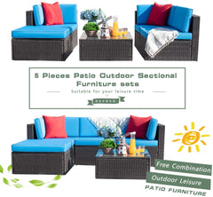 MERITLIFE 5 Pieces Patio Furniture Sets All Weather Outdoor Sectional Sofa Manual Weaving Wicker Rattan Patio Conversation Set with Cushion and