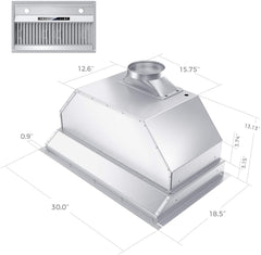 30 inch Built-in/Insert Range Hood 900 CFM, Ducted/Ductless Convertible Duct, Stainless Steel Kitchen Vent Hood with 2 Pcs Adjustable