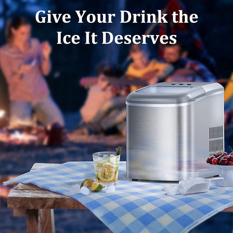 Ice Maker Countertop Machine, 9 Bullet Ice Cubes Ready in 6 Mins, 22lbs Ice Cubes in 24H, Self-Cleaning, LCD Display, 2.1L Electric Stainles
