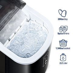 Euhomy Ice Maker Machine Countertop,26 lbs in 24 Hours,9 Cubes Ready in 6 Mins, Electric Ice Maker and Compact Potable Ice Maker with Ice Sc