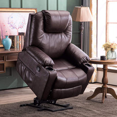 Electric Power Lift Recliner Chair Sofa with Massage and Heat for Elderly, 3 Positions, 2 Side Pockets and Cup Holders, USB Ports, Fa