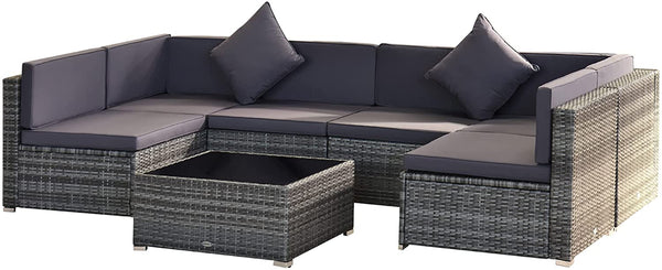 Outsunny 7-Piece Outdoor Patio Furniture Set with Modern Rattan Wicker, Perfect for Garden, Deck, and Backyard, Grey