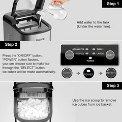 Portable Countertop Electric Ice Maker Machine, 26 lbs in 24 Hours, 9 Bullet Shaped Cubes Ready in 9 Minutes, 2 Ice Sizes, Perfect fo